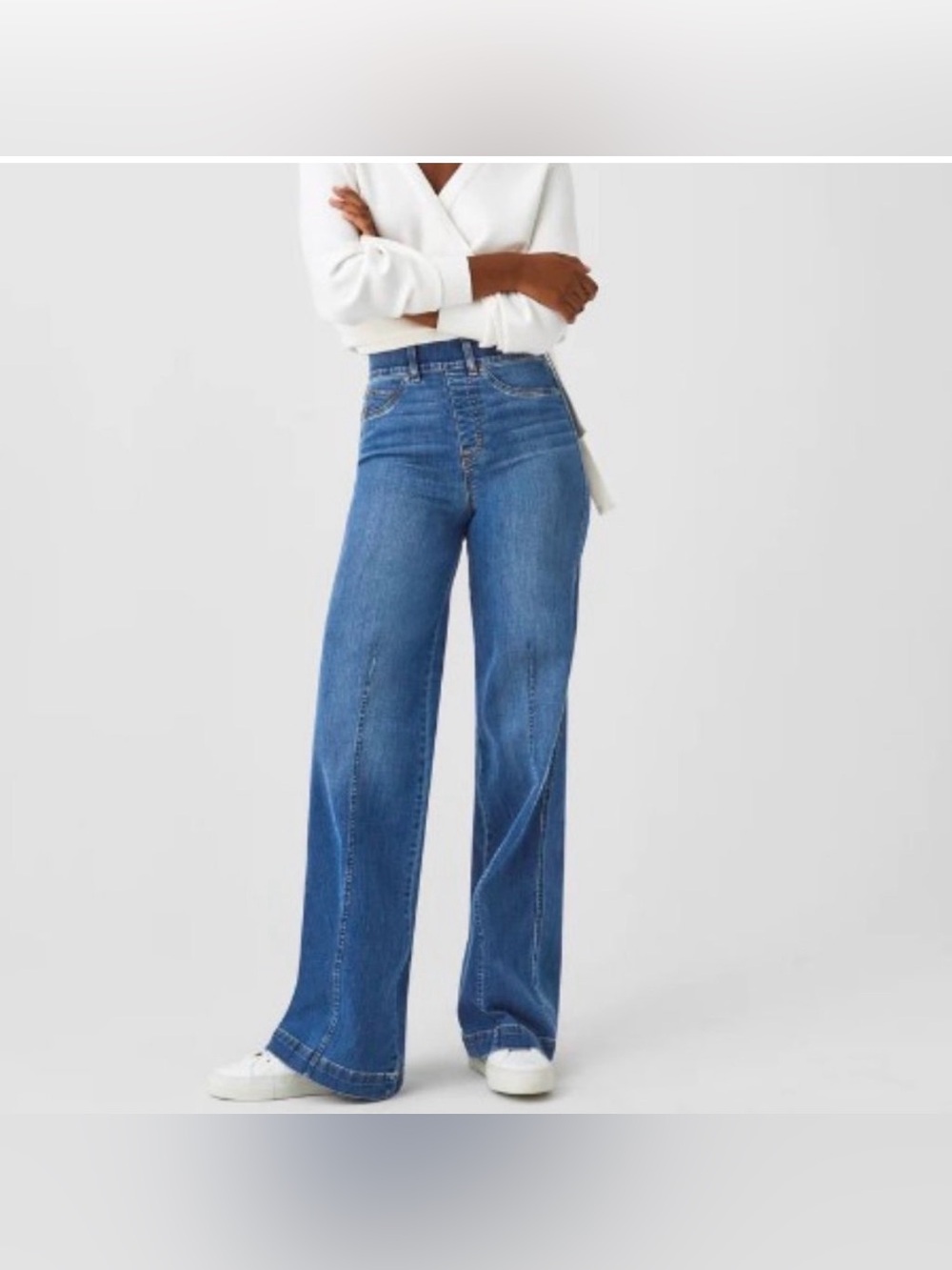 SPANX Seamed Front Wide-Leg Pull On Jeans Petite Medium in Vintage Indigo NWT